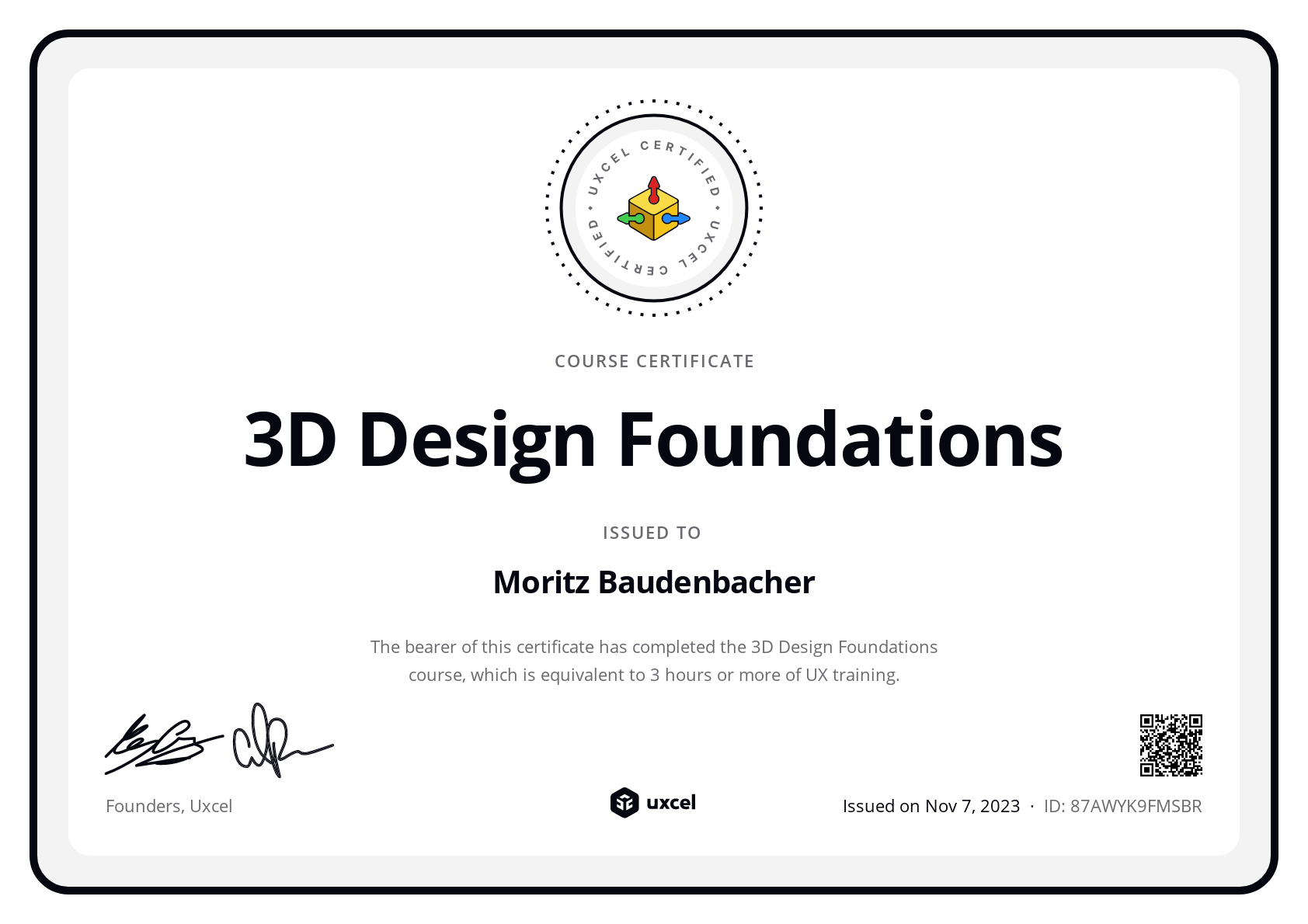 Moritz Baudenbacher's certificate